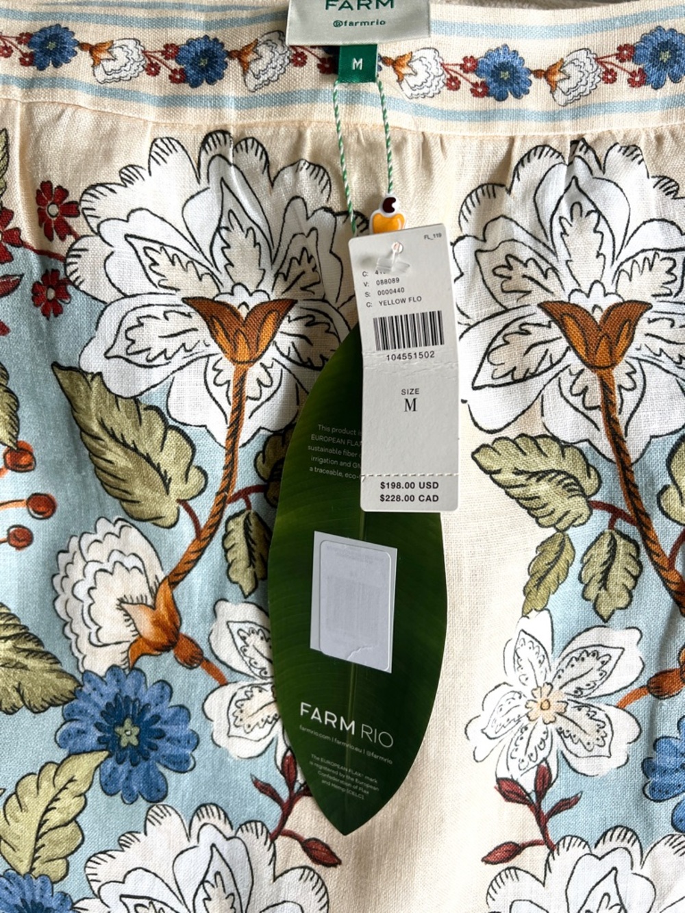 FARM Rio Cream Garden Scarf Euroflax™ Premium Linen Midi Skirt Size Medium NWT - Picture 9 of 16